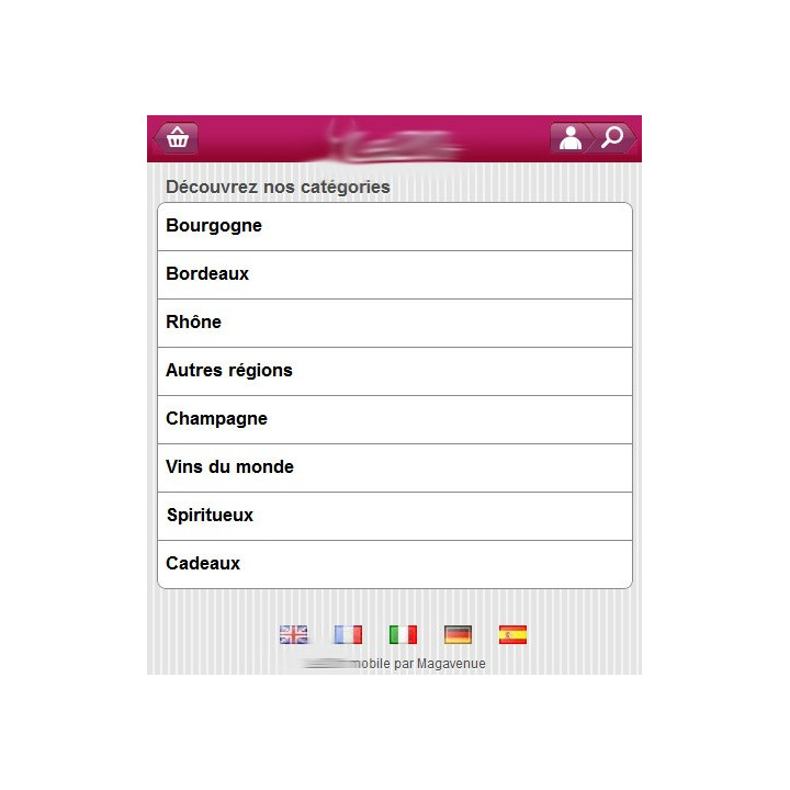 Exemple d'affichage des catégories de votre boutique Prestashop sur votre téléphone mobile