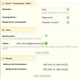 Détails créer une commande ou un devis depuis le Back Office Prestashop