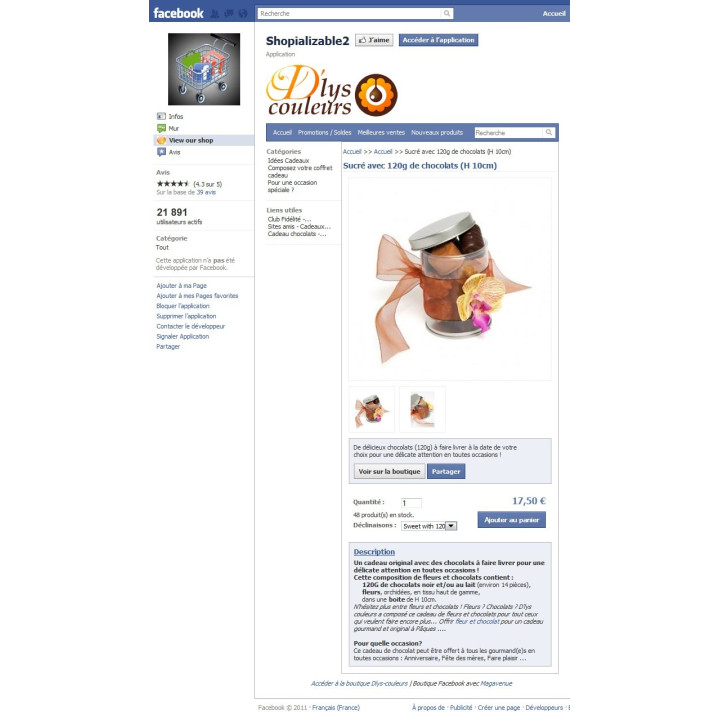 Pack partage panier Facebook, commentaires, widget, boutique