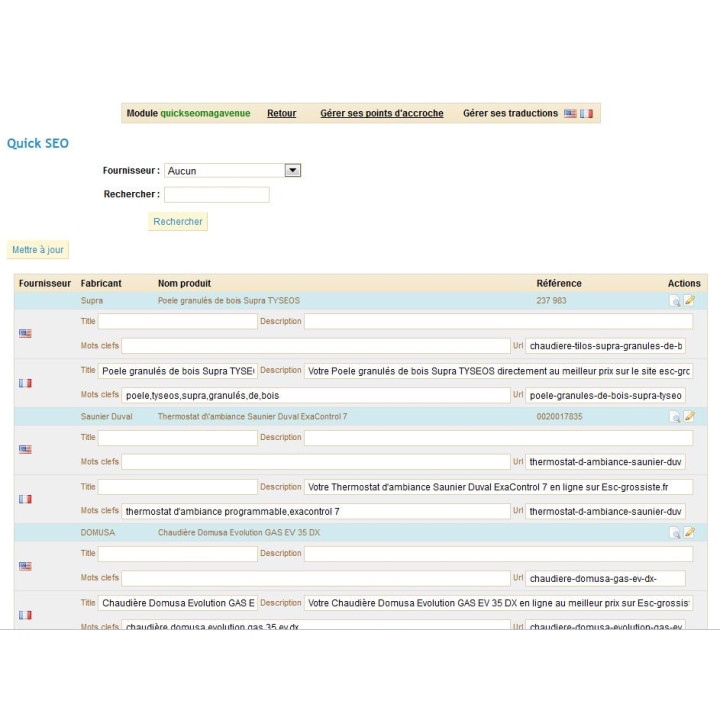 Quick SEO, mise à jour rapide des balises meta