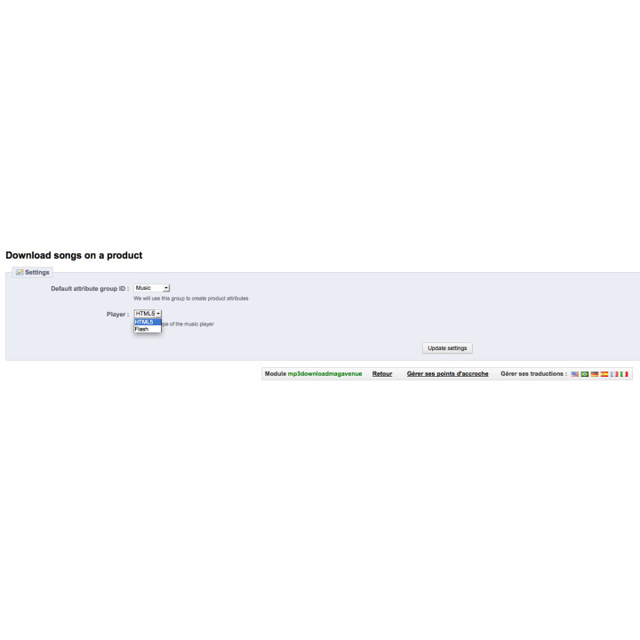 Module Prestashop téléchargement de musique - mp3 - lecteur flash/html5