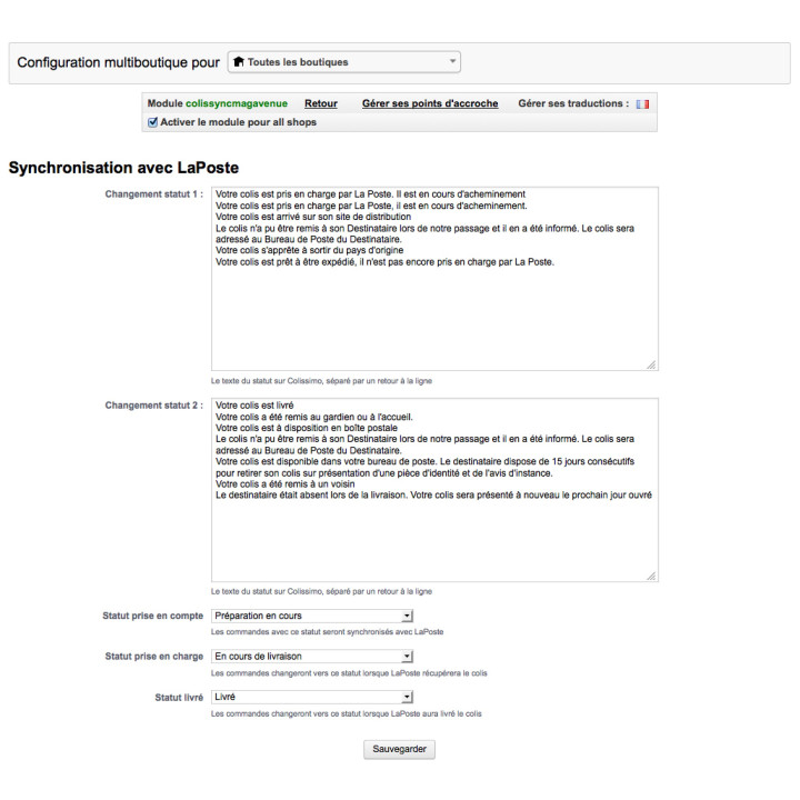 Synchronisation statut avec La Poste Colissimo