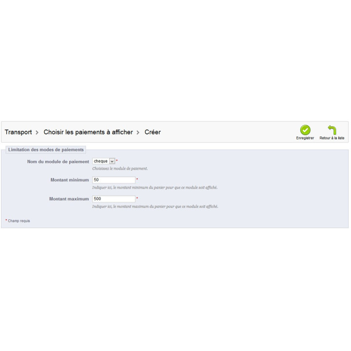 Module Prestashop pour afficher un paiement en fonction du montant du panier