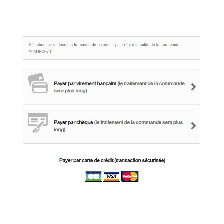 Page de paiement suite à clic sur le lien du mail