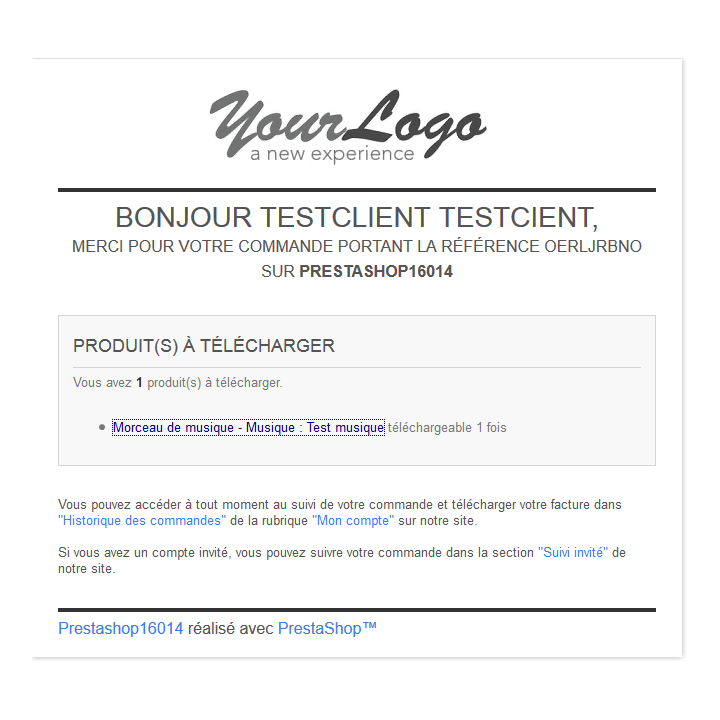 Mail téléchargement musiques