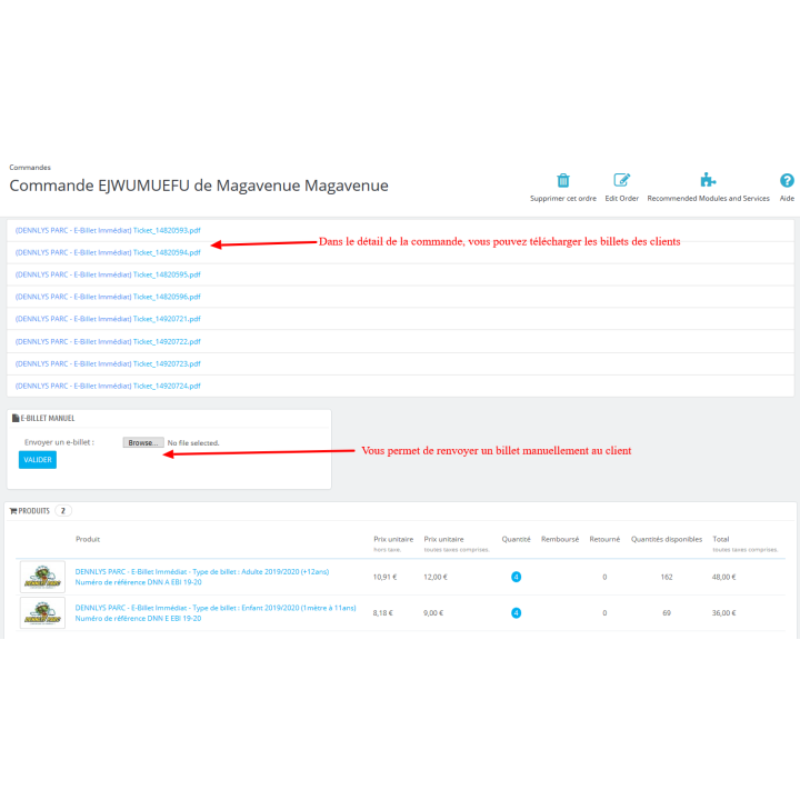 Module e-billet pour billeterie