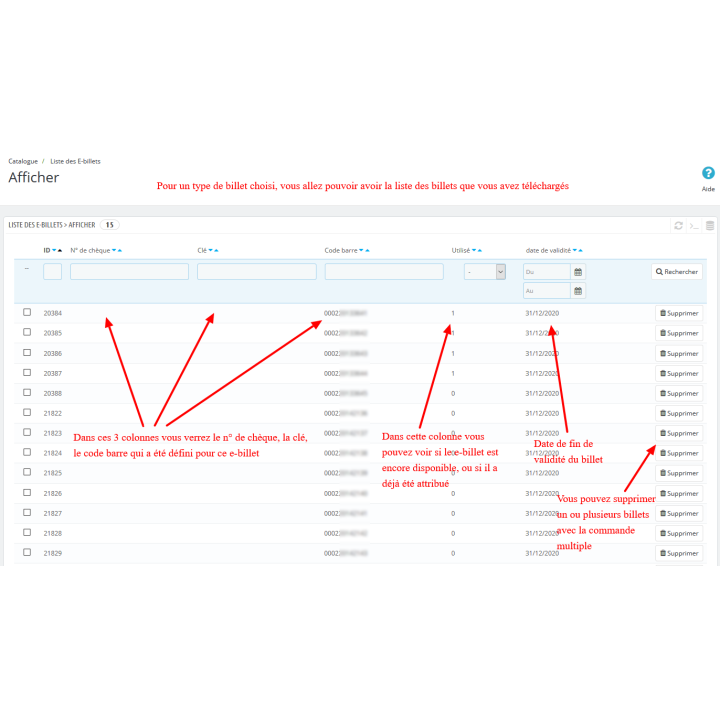 Module e-billet pour billeterie