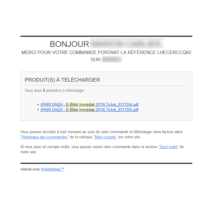 Module e-billet pour billeterie