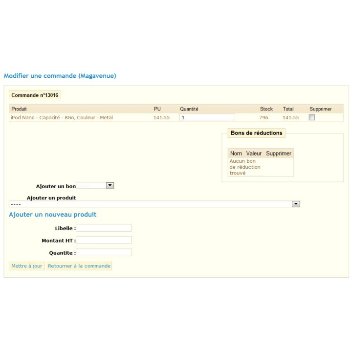 Modifier une commande Prestashop